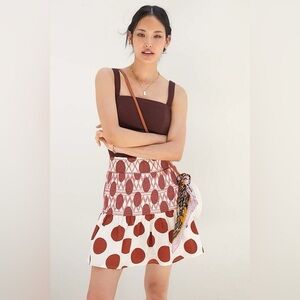 Anthropologie Maeve Falda Smocked Mini Polka Dot 100% Cotton Skirt / Size Small